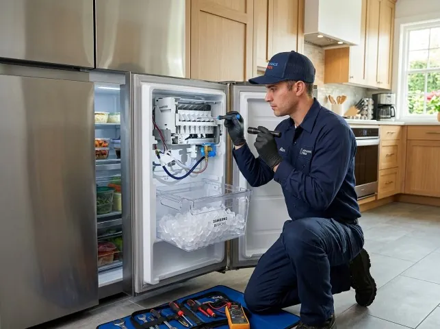 Appliance Repair Hero technician repairing a refrigerator ice maker in Atascadero, CA